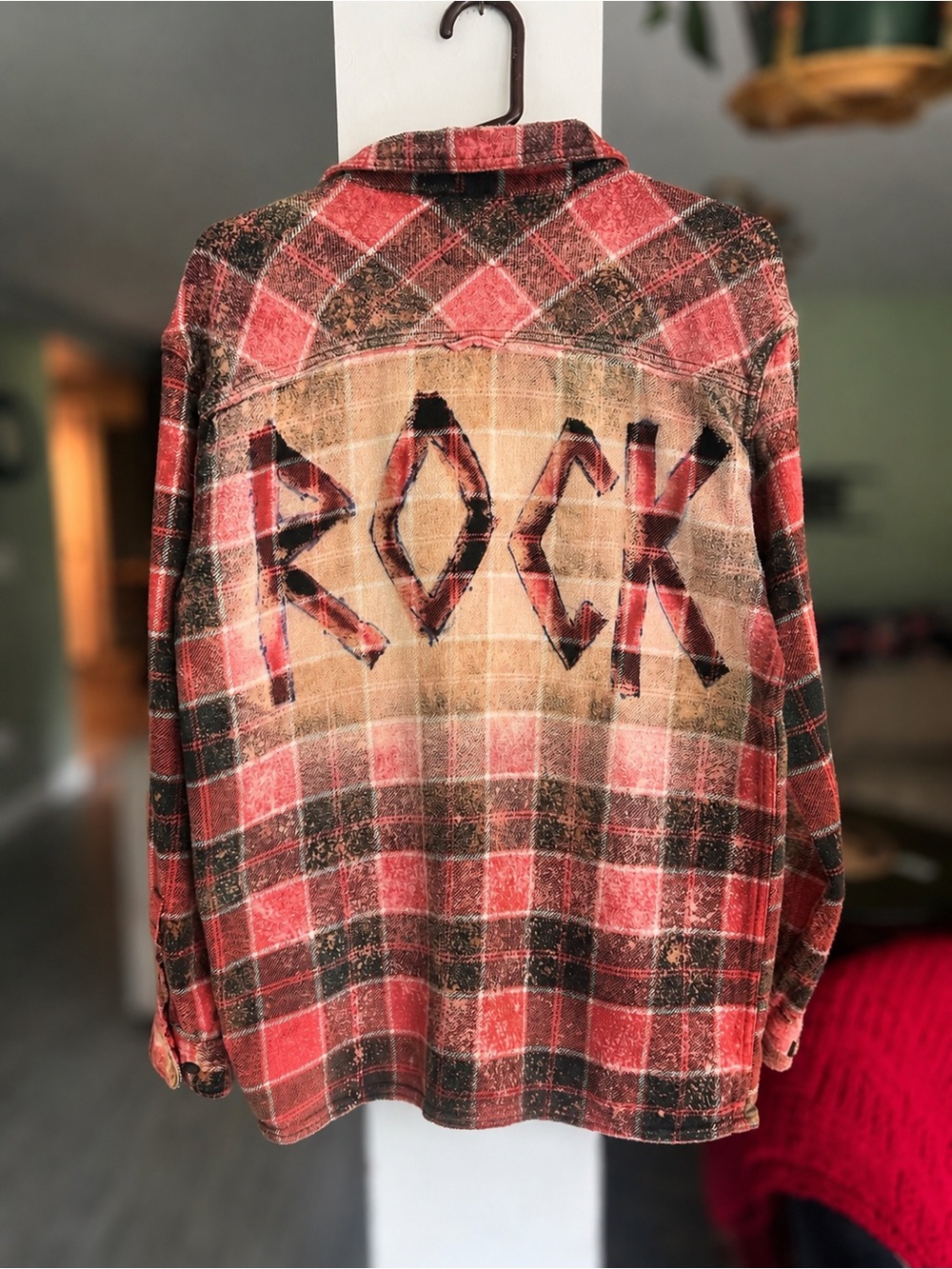 Junk Food Clothing Upcycled Bleached ROCK Plaid Flannel Shirt Men’s M Grunge